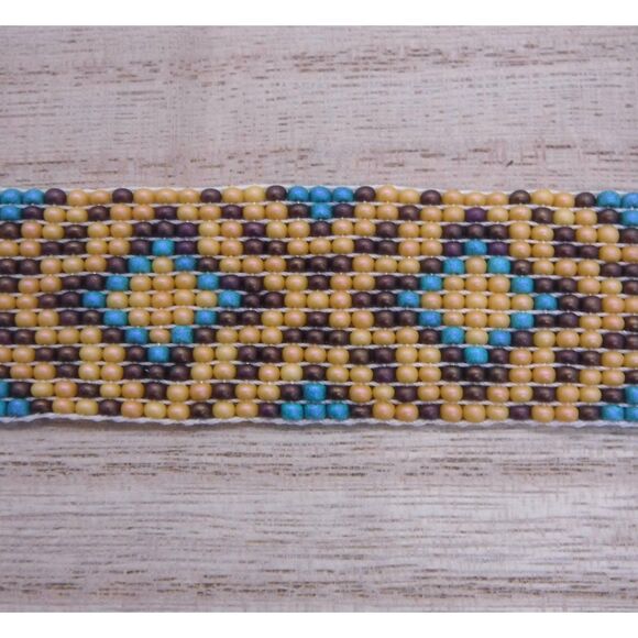 Loom Beaded Bracelet Wheat, Brown & Teal - Picture 3 of 4